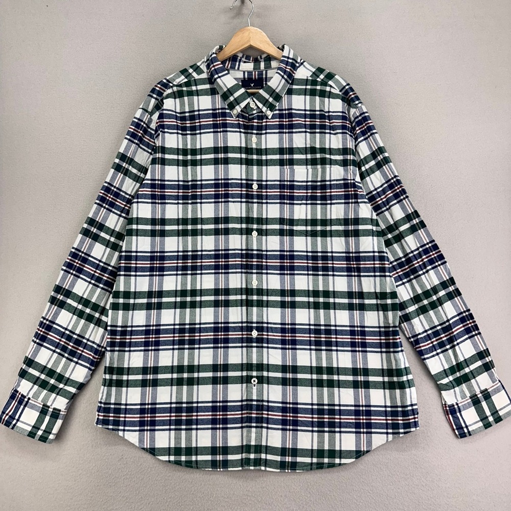 American Eagle Flannel Shirt Mens XXL Plaid Long Sleeve Button Up Preppy Work